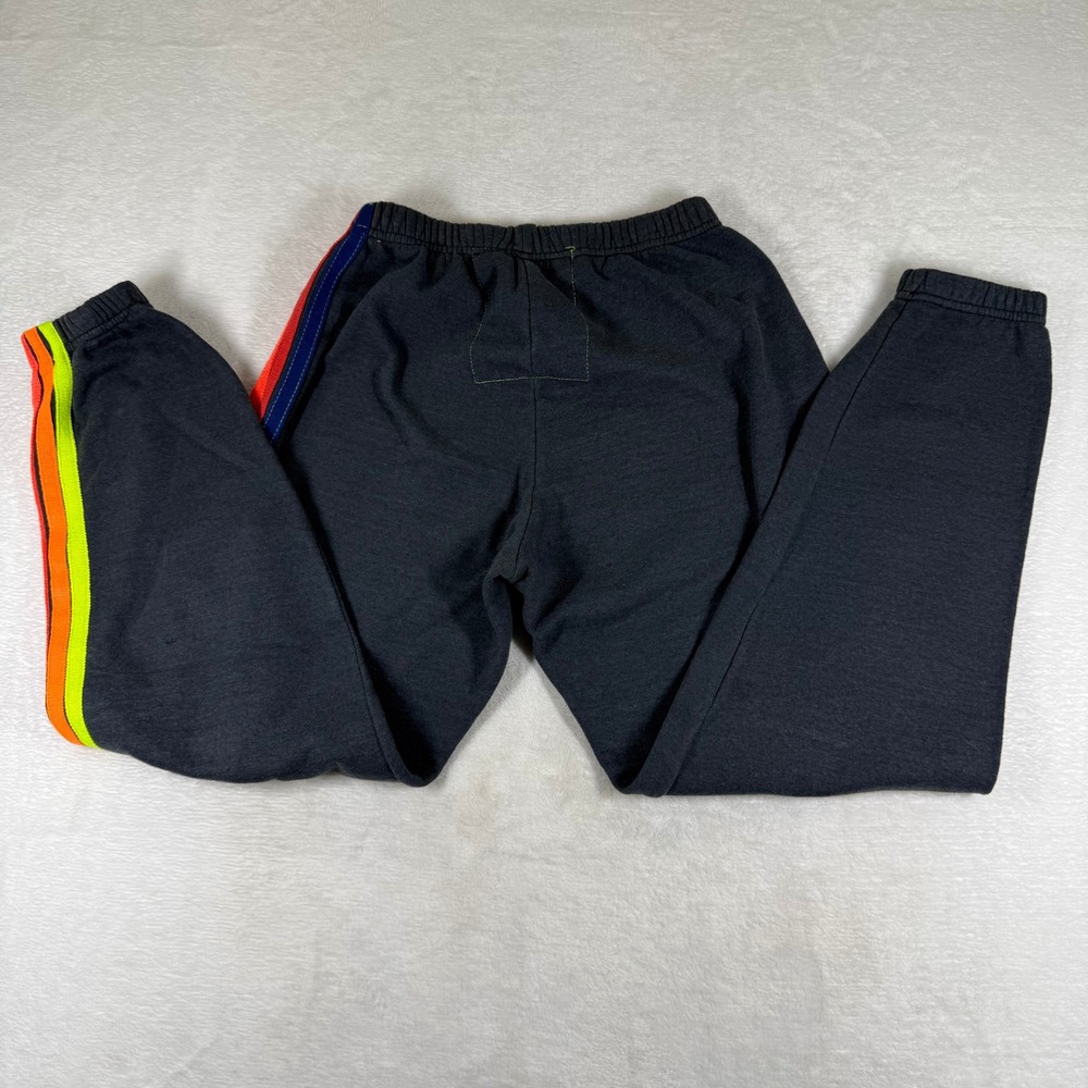 Aviator Nation Charcoal Gray Rainbow Stripe Sweatpants Joggers Womens Size S - Picture 2 of 10